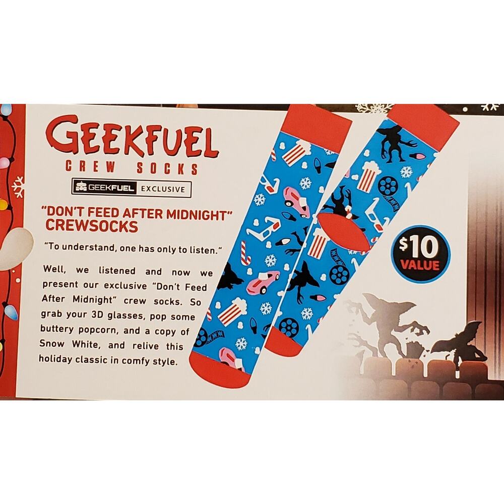 GREMLINS "Don't Feed After Midnight" Sz 10-13 Crew Socks - Geek Fuel Exclusive